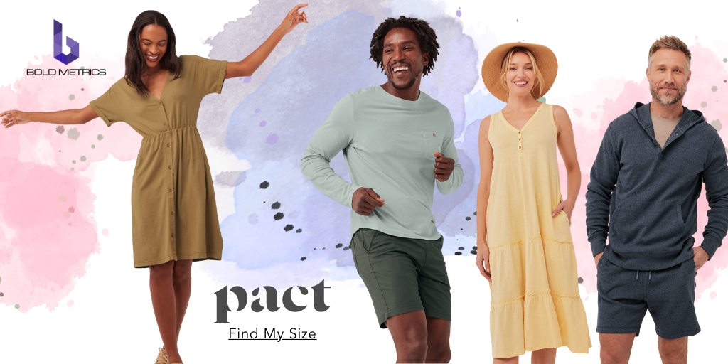 male and female models wearing Pact clothing against a pastel ink splash background