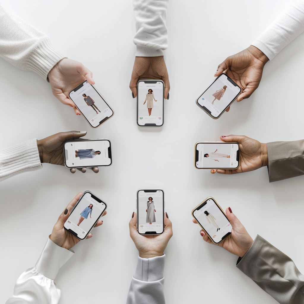 Hands all holding smartphones